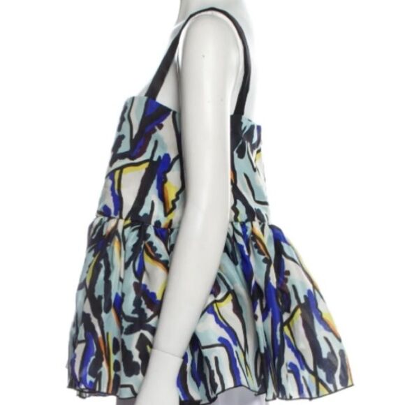 Ellery silk printed ruffle embellishment sleeveless blouse with square neck - Picture 6 of 13